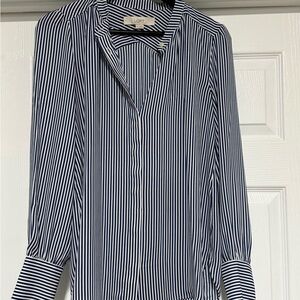 LOFT Blue and White Striped Dress Shirt